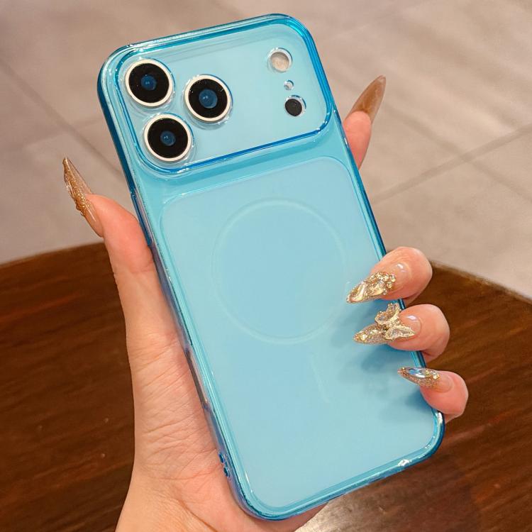 For iPhone 17 Pro Max Large Window Precision Hole Translucent Frosted TPU Phone Case(Blue)