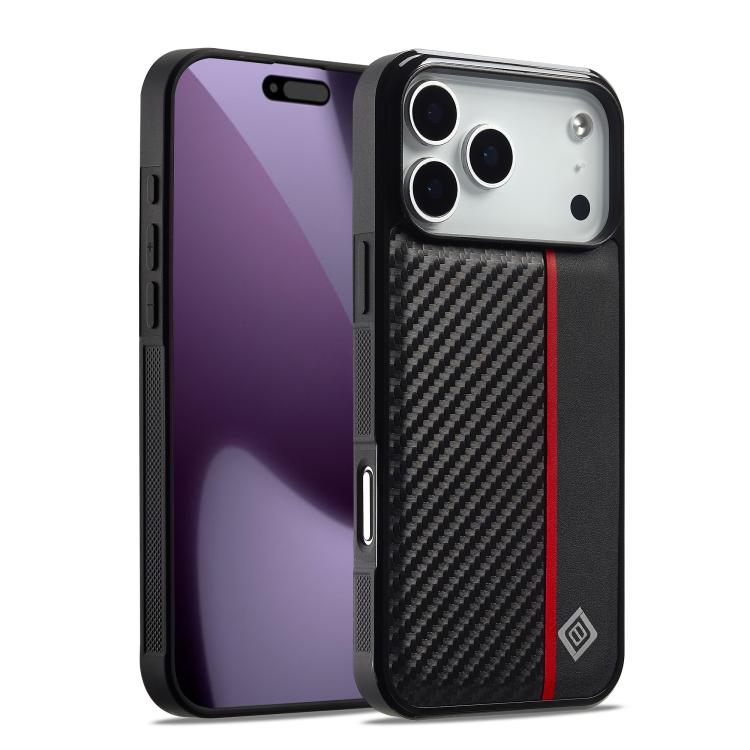 For iPhone 17 Pro Max LC.IMEEKE 3 in 1 Carbon Fiber Texture Shockproof Phone Case(Black)