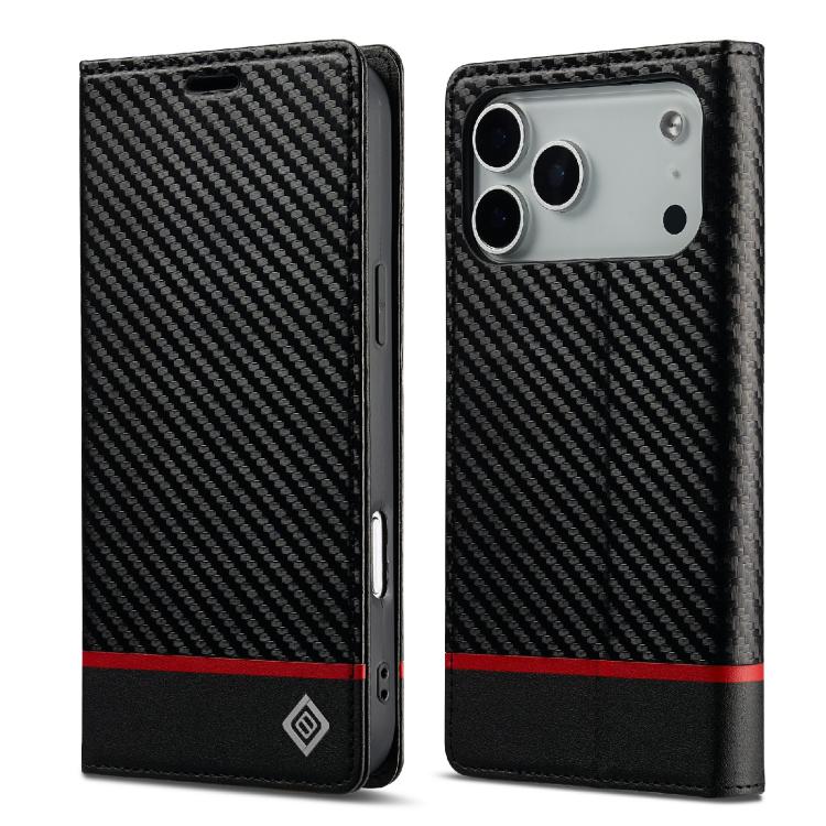 For iPhone 17 Pro Max LC.IMEEKE Carbon Fiber Leather Phone Case(Horizontal Black)