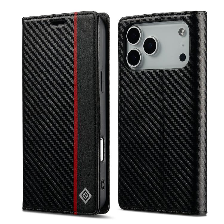 For iPhone 17 Pro Max LC.IMEEKE Carbon Fiber Leather Phone Case(Vertical Black)