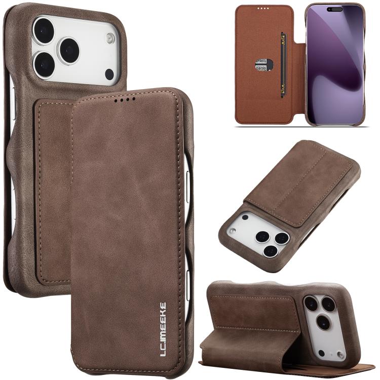 For iPhone 17 Pro Max LC.IMEEKE Hon Ancient Series Flip Leather Phone Case(Coffee)