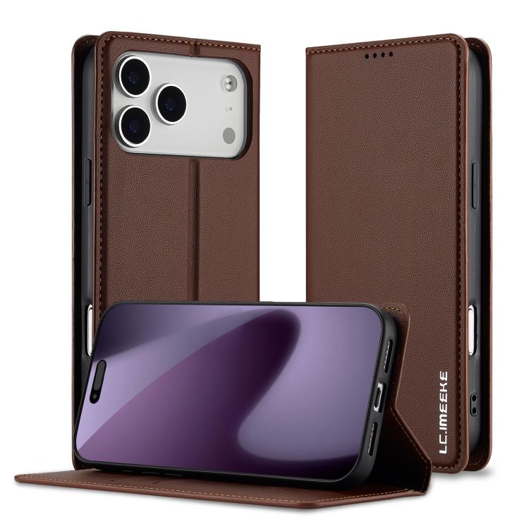 For iPhone 17 Pro Max LC.IMEEKE L1 Series Frosted Fine Texture PU Phone Case(Brown)