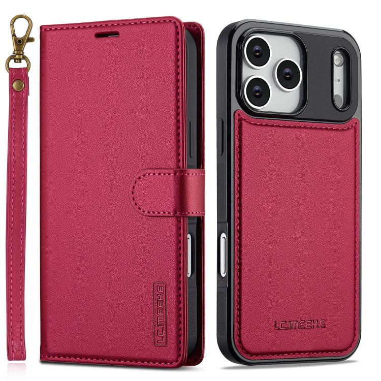 For iPhone 17 Pro Max LC.IMEEKE L2 Series Detachable Magsafe PU Phone Case with Lanyard(Red)
