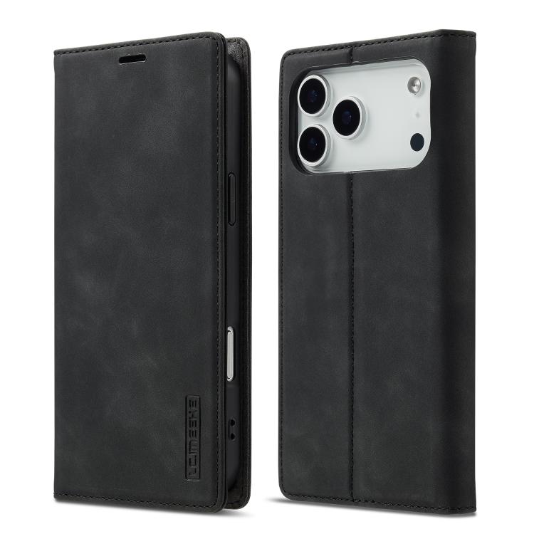 For iPhone 17 Pro Max LC.IMEEKE Strong Magnetism Microfiber Leather Phone Case(Black)