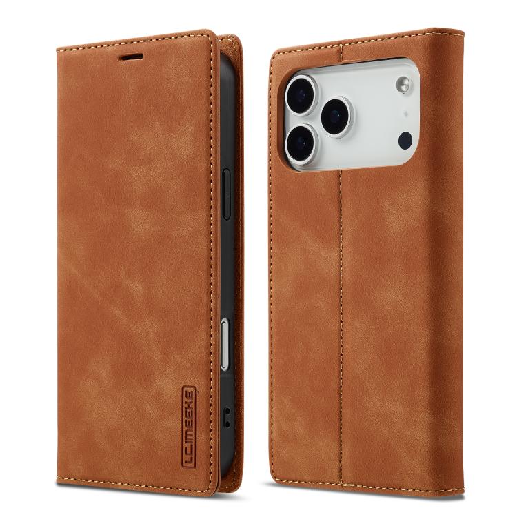For iPhone 17 Pro Max LC.IMEEKE Strong Magnetism Microfiber Leather Phone Case(Brown)