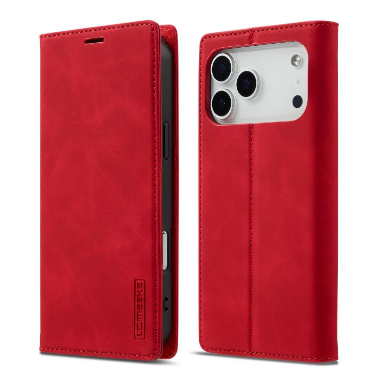 For iPhone 17 Pro Max LC.IMEEKE Strong Magnetism Microfiber Leather Phone Case(Red)