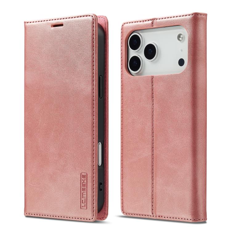 For iPhone 17 Pro Max LC.IMEEKE Strong Magnetism Microfiber Leather Phone Case(Rose Gold)