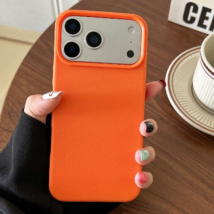 For iPhone 17 Pro Max Leather Texture TPU Full Coverage Phone Case(Orange)