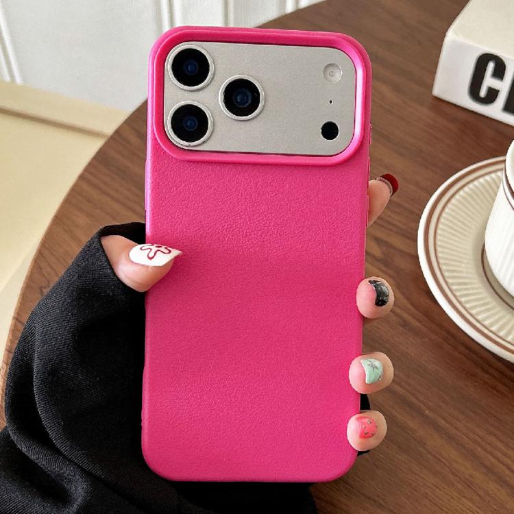 For iPhone 17 Pro Max Leather Texture TPU Full Coverage Phone Case(Rose Red)