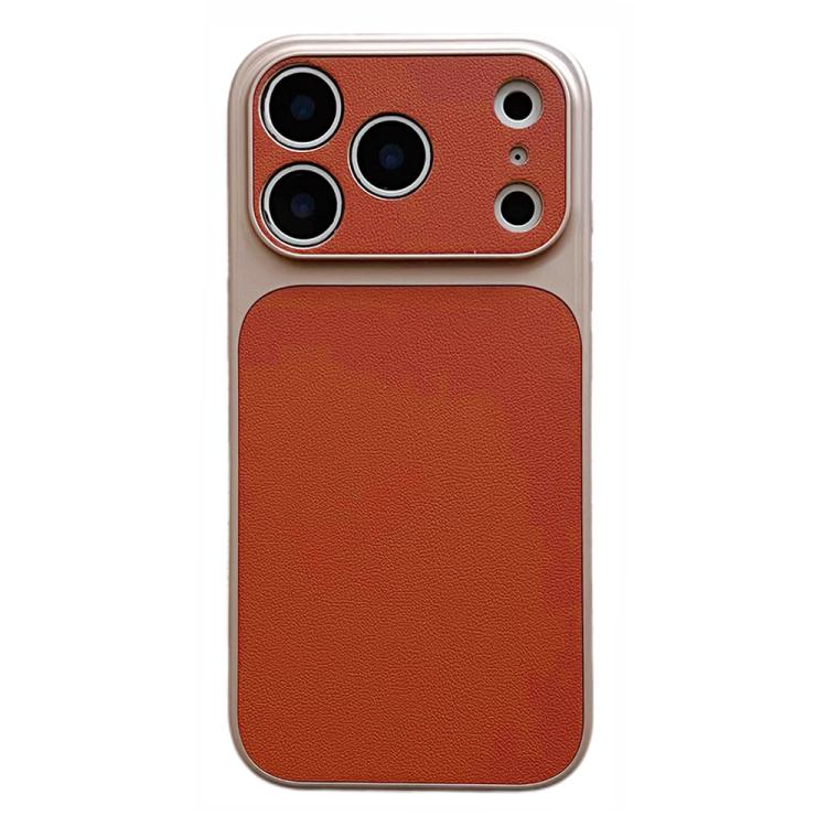 For iPhone 17 Pro Max Leather Textured Large Window Full Coverage Phone Case(Brown)