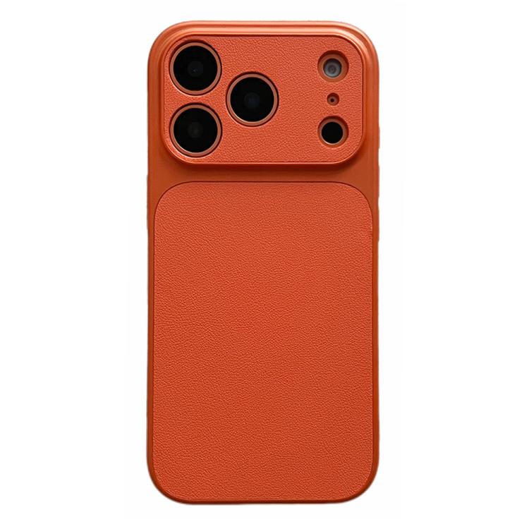 For iPhone 17 Pro Max Leather Textured Large Window Full Coverage Phone Case(Orange)