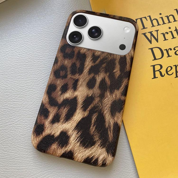 For iPhone 17 Pro Max Leopard Print Leather-Textured PU Phone Case(Brown)