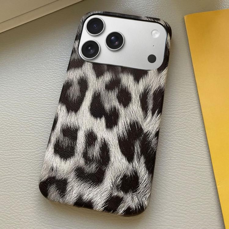 For iPhone 17 Pro Max Leopard Print Leather-Textured PU Phone Case(Silver)