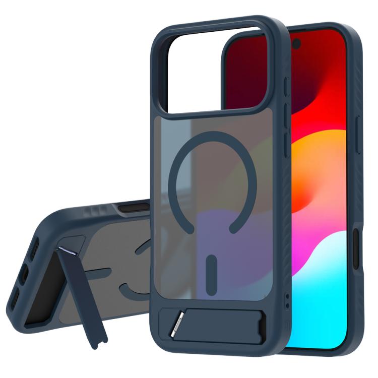 For iPhone 17 Pro Max LeReach Le-Chic Series Hidden Kickstand C-Shaped Magnetic Phone Case(Blue)
