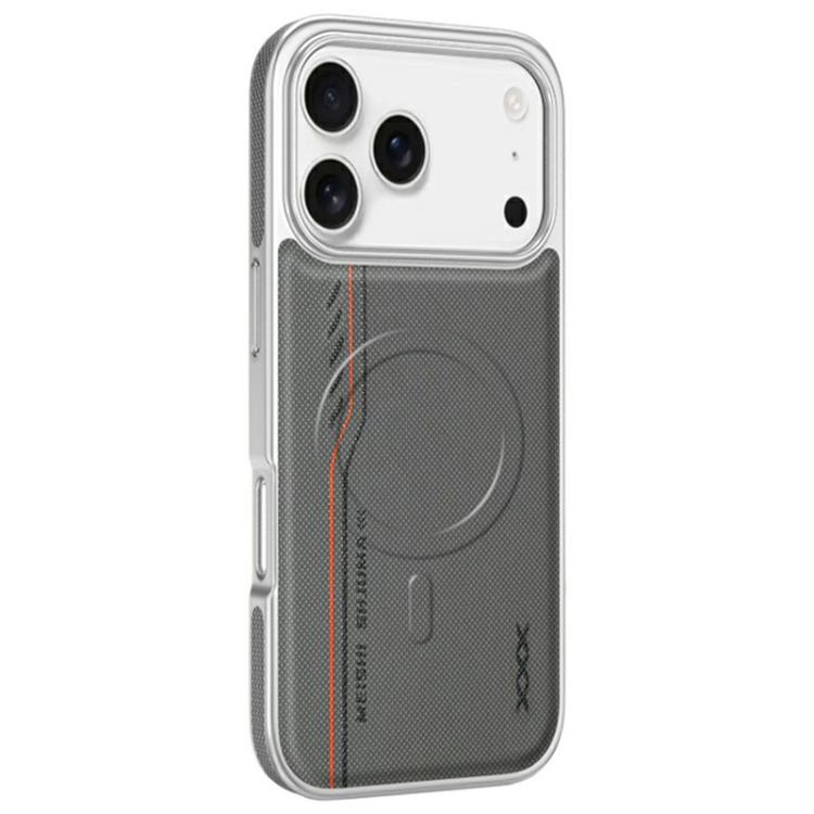 For iPhone 17 Pro Max Line Print Diamond Texture Magnetic Vegan Leather Phone Case(Grey)