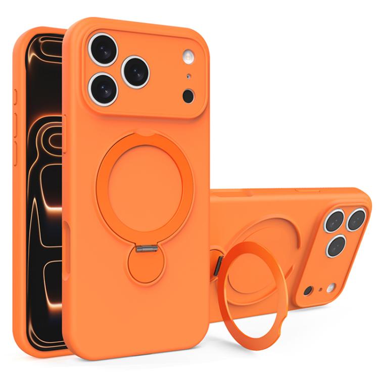 For iPhone 17 Pro Max Liquid Silicone MagSafe Holder Phone Case(Orange)