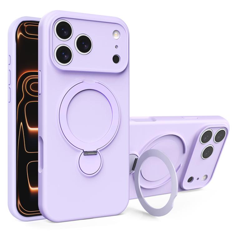 For iPhone 17 Pro Max Liquid Silicone MagSafe Holder Phone Case(Purple)