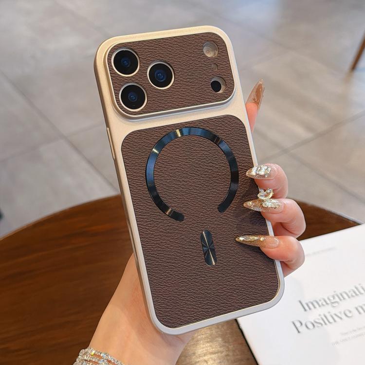 For iPhone 17 Pro Max Litchi Texture Vegan Leather Magnetic Phone Case(Brown)
