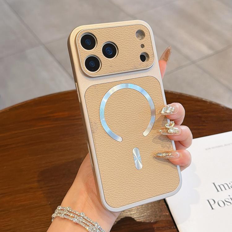 For iPhone 17 Pro Max Litchi Texture Vegan Leather Magnetic Phone Case(Khaki)