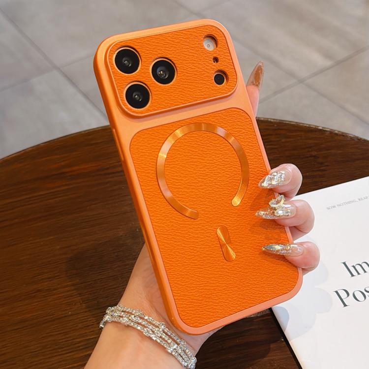 For iPhone 17 Pro Max Litchi Texture Vegan Leather Magnetic Phone Case(Orange)