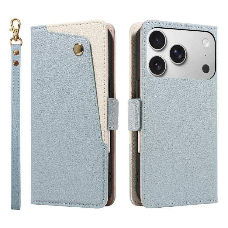 For iPhone 17 Pro Max Litchi Texture Wallet Mirror Leather Phone Case(Blue)