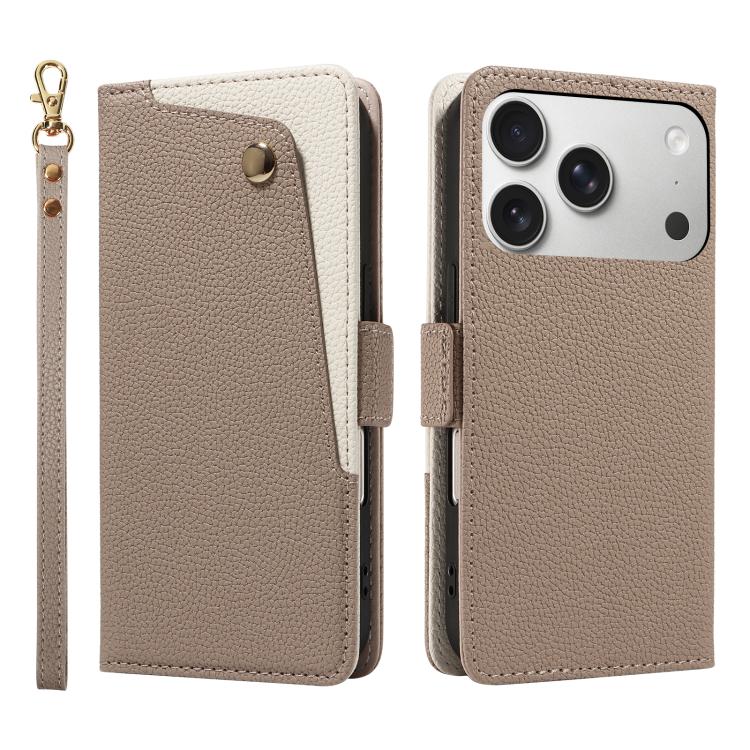 For iPhone 17 Pro Max Litchi Texture Wallet Mirror Leather Phone Case(Brown)