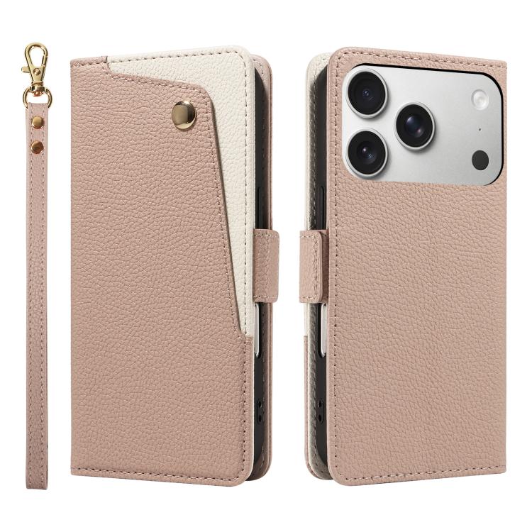 For iPhone 17 Pro Max Litchi Texture Wallet Mirror Leather Phone Case(Pink)