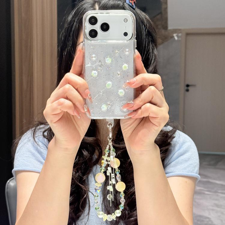 For iPhone 17 Pro Max Little Fresh Rose Pattern Bracelet Chain TPU Phone Case(Green)