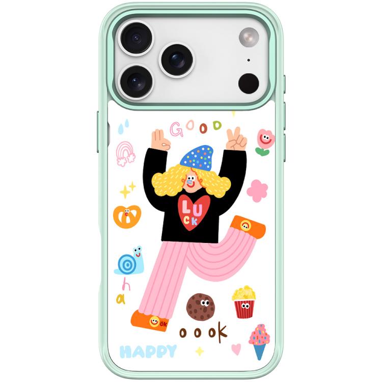 For iPhone 17 Pro Max Little Girl and Good Text Pattern Magnetic Phone Case(Light Green)