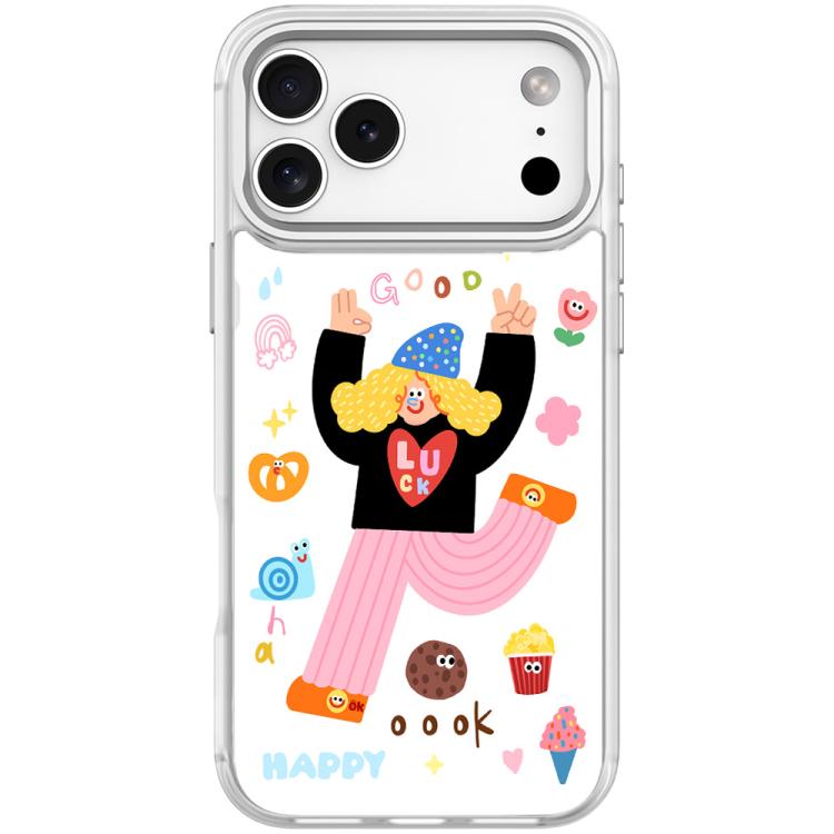 For iPhone 17 Pro Max Little Girl and Good Text Pattern Magnetic Phone Case(Transparent White)