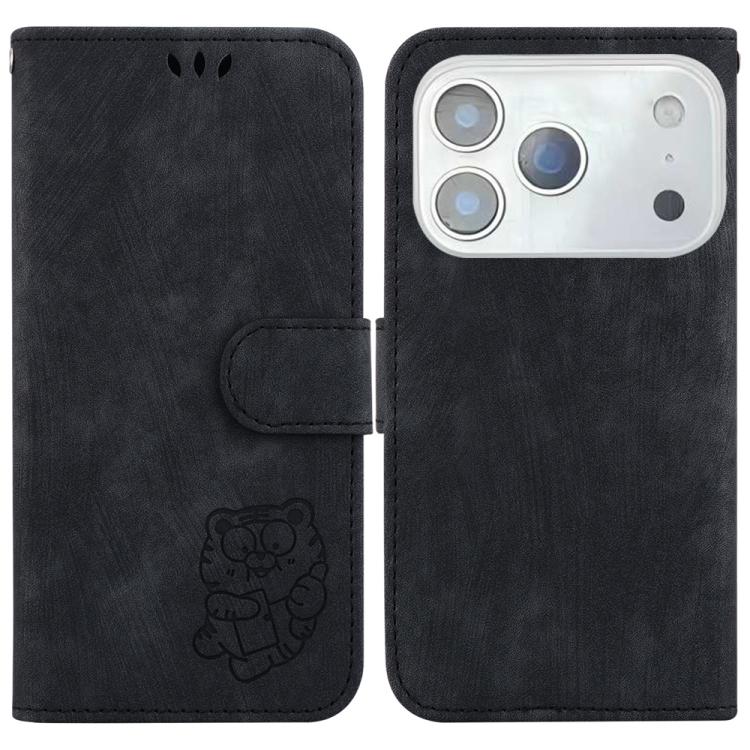 For iPhone 17 Pro Max Little Tiger Embossed Leather Phone Case(Black)