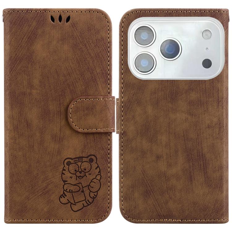 For iPhone 17 Pro Max Little Tiger Embossed Leather Phone Case(Brown)