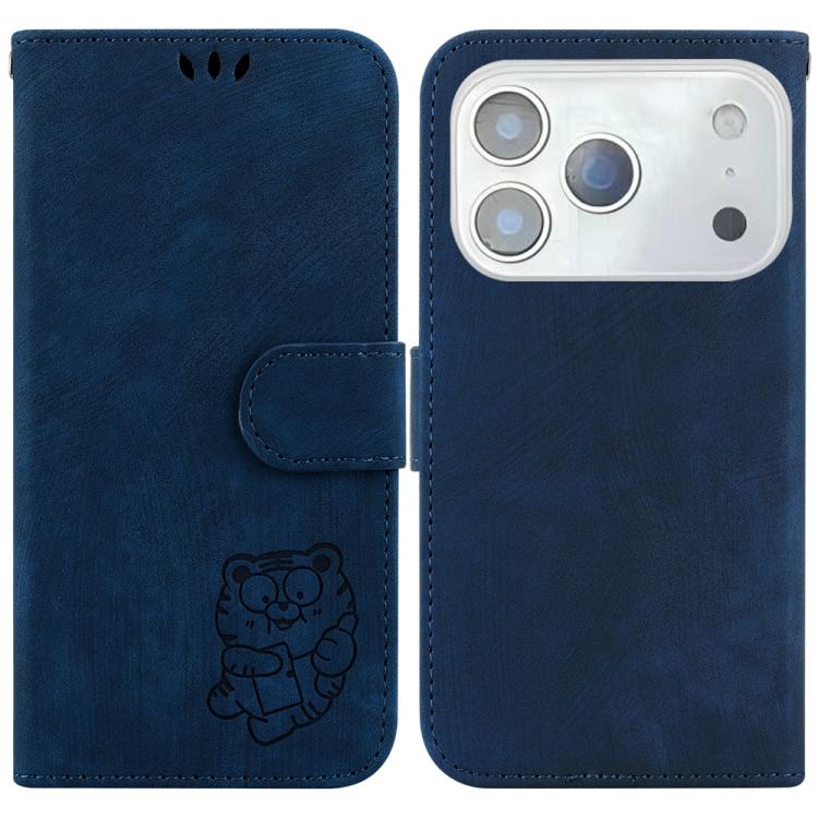 For iPhone 17 Pro Max Little Tiger Embossed Leather Phone Case(Dark Blue)