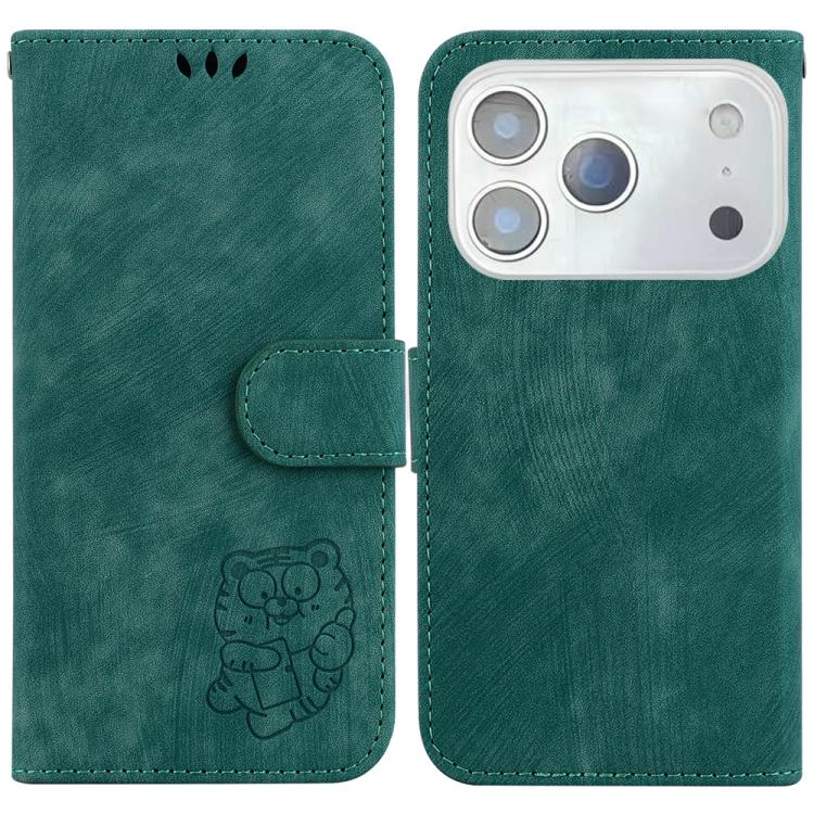 For iPhone 17 Pro Max Little Tiger Embossed Leather Phone Case(Green)