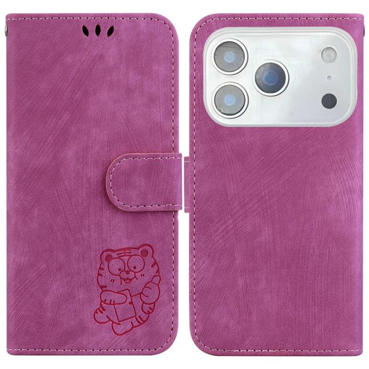 For iPhone 17 Pro Max Little Tiger Embossed Leather Phone Case(Rose Red)