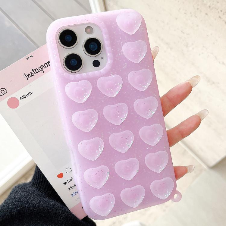 For iPhone 17 Pro Max Love Heart Suction Cup Translucent Glitter Phone Case(Purple)