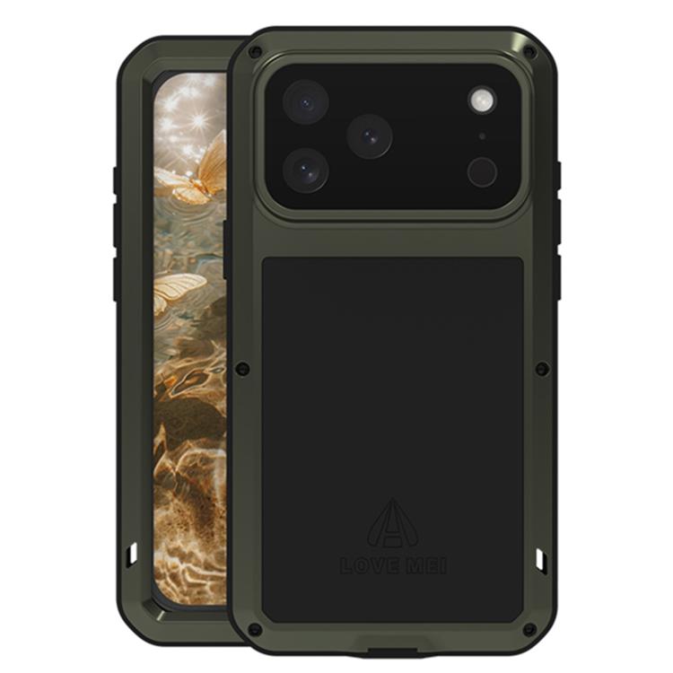 For iPhone 17 Pro Max LOVE MEI Metal Shockproof Life Waterproof Dustproof Phone Case(Army Green)