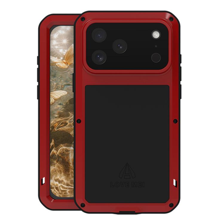 For iPhone 17 Pro Max LOVE MEI Metal Shockproof Life Waterproof Dustproof Phone Case(Red)