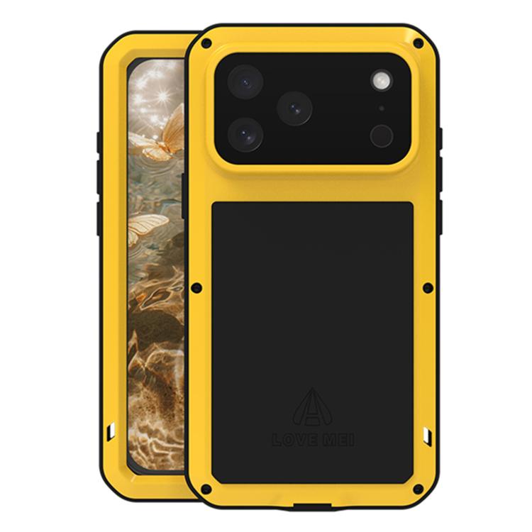 For iPhone 17 Pro Max LOVE MEI Metal Shockproof Life Waterproof Dustproof Phone Case(Yellow)