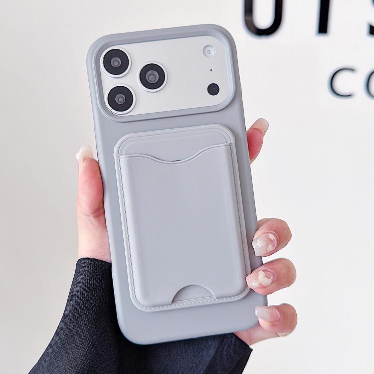 For iPhone 17 Pro Max Macaron-Style Card Holder Magnetic TPU Phone Case(Grey)