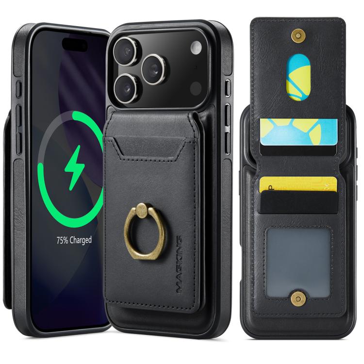 For iPhone 17 Pro Max MAGKING K1 MagSafe Detachable Wallet RFID Back Cover Phone Case(Black)