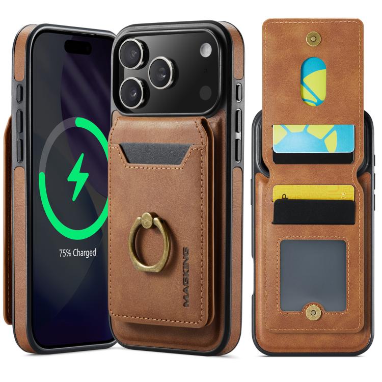 For iPhone 17 Pro Max MAGKING K1 MagSafe Detachable Wallet RFID Back Cover Phone Case(Brown)
