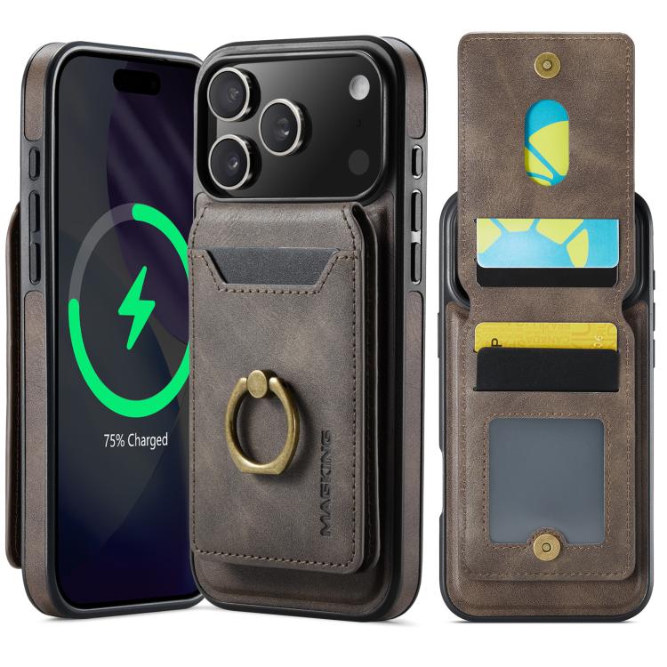 For iPhone 17 Pro Max MAGKING K1 MagSafe Detachable Wallet RFID Back Cover Phone Case(Coffee)