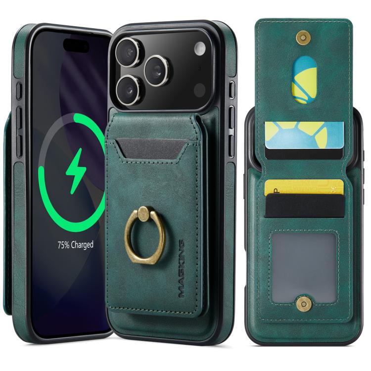 For iPhone 17 Pro Max MAGKING K1 MagSafe Detachable Wallet RFID Back Cover Phone Case(Green)
