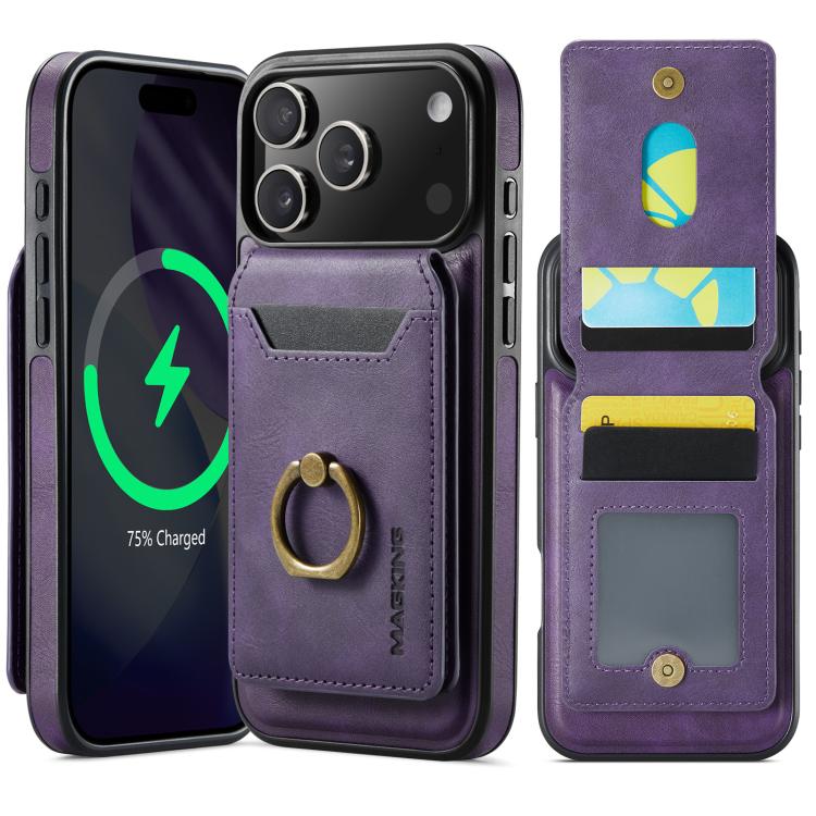 For iPhone 17 Pro Max MAGKING K1 MagSafe Detachable Wallet RFID Back Cover Phone Case(Purple)