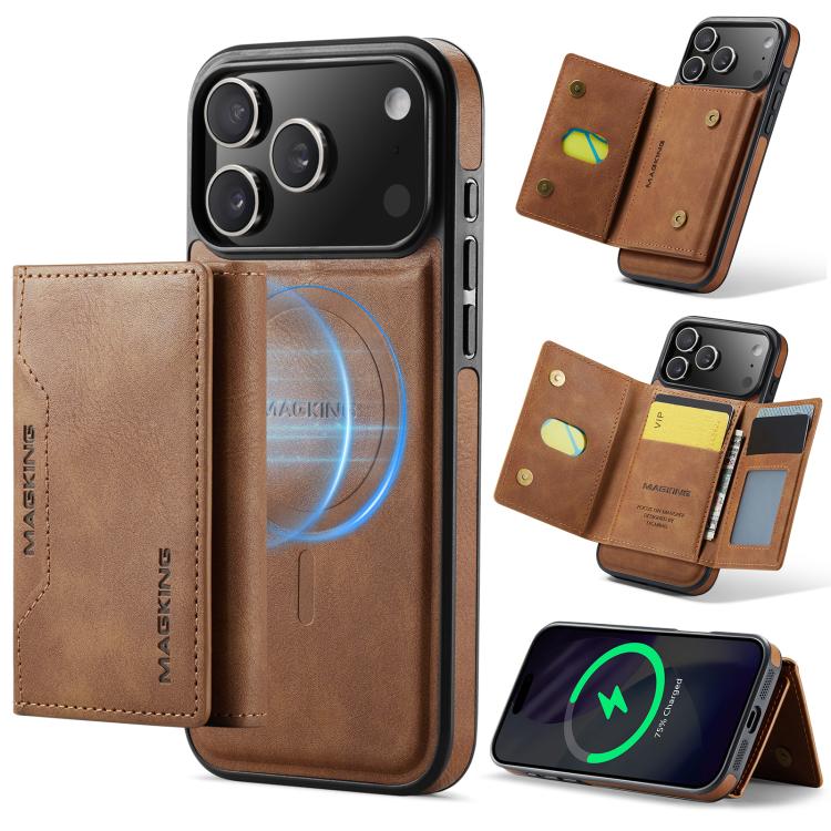 For iPhone 17 Pro Max MAGKING K2 Series MagSafe RFID Card Bag Detachable Phone Case(Brown)