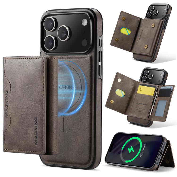 For iPhone 17 Pro Max MAGKING K2 Series MagSafe RFID Card Bag Detachable Phone Case(Coffee)