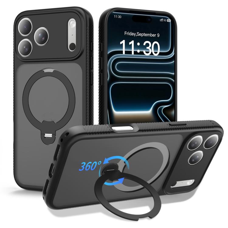 For iPhone 17 Pro Max Magnetic 360 Rotating Stand Airbag Shockproof Phone Case(Black)