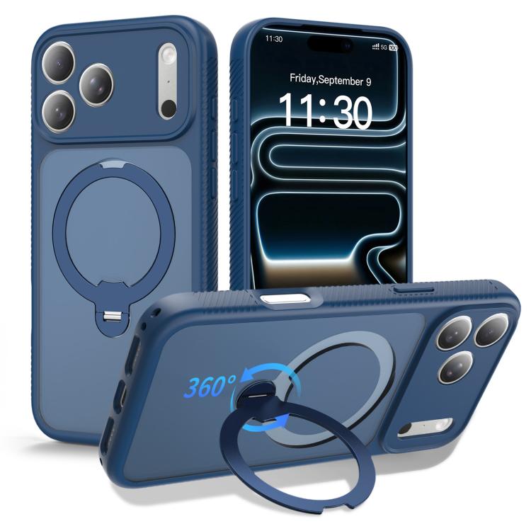 For iPhone 17 Pro Max Magnetic 360 Rotating Stand Airbag Shockproof Phone Case(Blue)