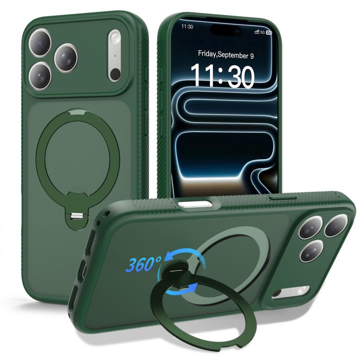 For iPhone 17 Pro Max Magnetic 360 Rotating Stand Airbag Shockproof Phone Case(Green)
